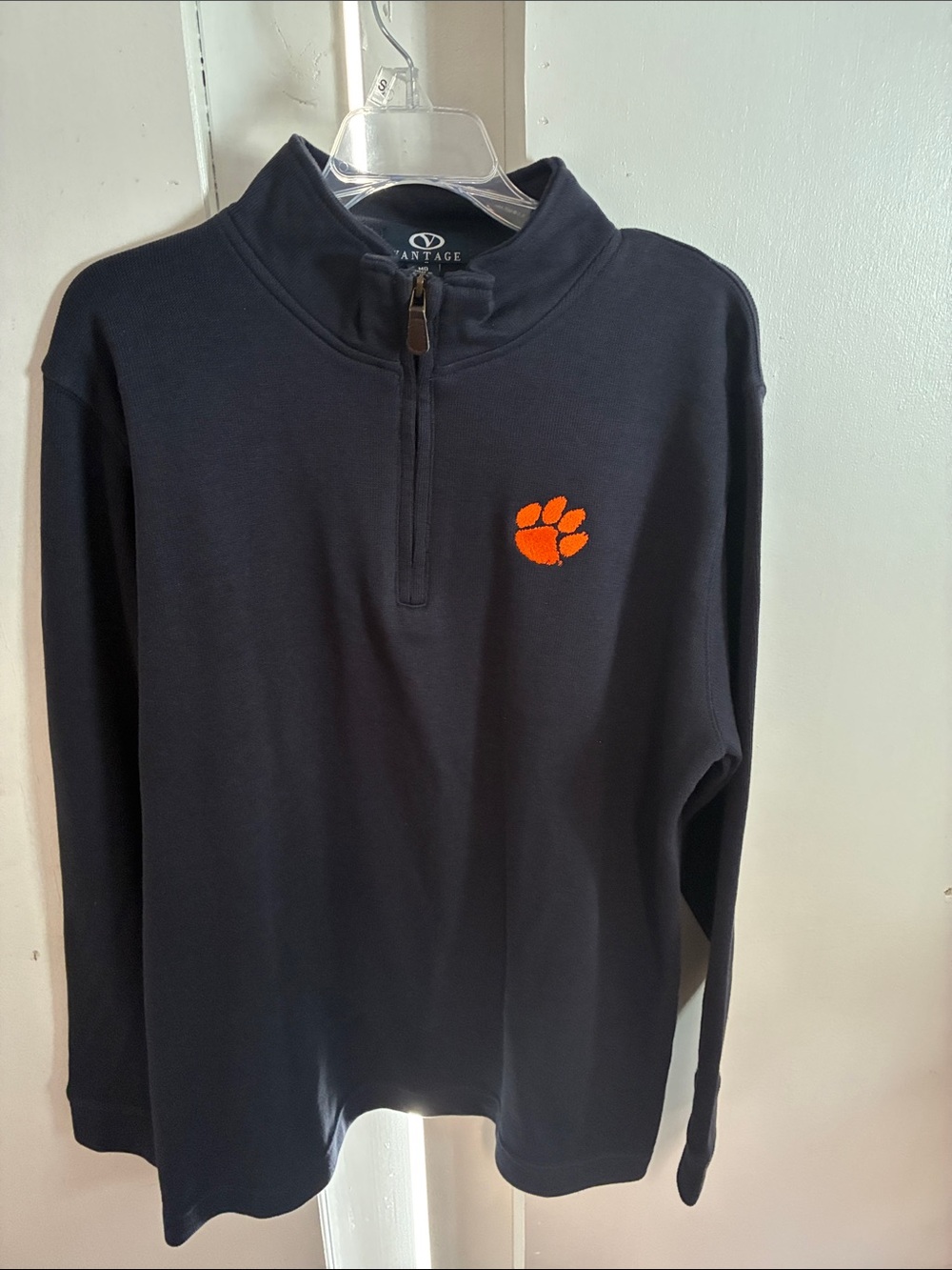 Vantage Men's Navy Quarter-Zip Pullover with Orange Paw Accent